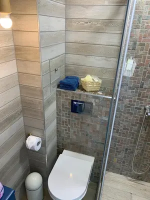 a bathroom with a toilet and a shower at CASA VISTA in Burgas City