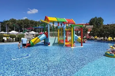 a water park with a bunch of water slides at Dean's Cozy 2 Bed Apart at Sunny Beach resort in Sunny Beach
