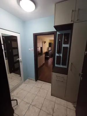 a room with a kitchen and a living room at Двустаен апартамент в центъра на гр. Бургас in Burgas City