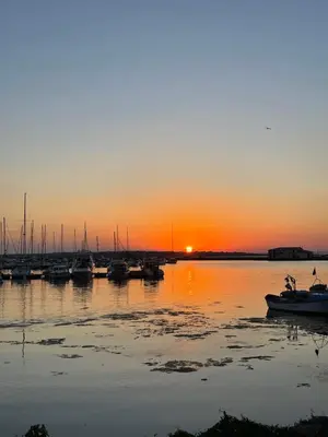 a group of boats docked in a marina at sunset at Sunrise place Eva in Sozopol