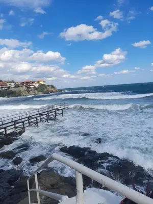 a view of the ocean from a pier at Къща за гости Кая in Sozopol
