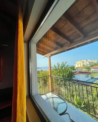 a view from a window of a balcony at Studio 8 Arapya in Tsarevo