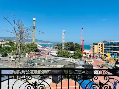 a view of an amusement park with a playground at Luxury apartment whit sea view at Sunny Beach in Sunny Beach