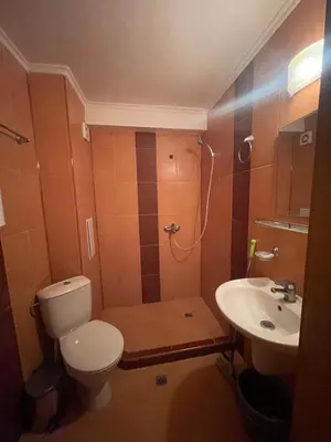 a bathroom with a shower and a toilet and a sink at VIP Style private apartments in Elenite