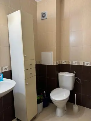 a bathroom with a toilet and a sink at Bryan