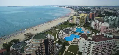 an aerial view of a beach and the ocean at KALIA A16 Private One Bedroom Apartment in Sunny Beach