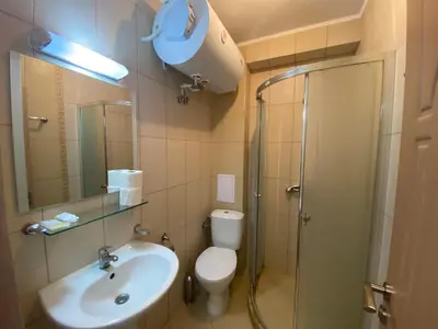 a bathroom with a shower and a toilet and a sink at SUMMER BREEZE 503 Private Studio SUNNY BEACH in Sunny Beach