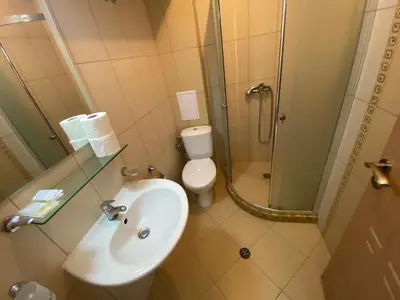 a bathroom with a shower and a sink and a toilet at SUMMER BREEZE 503 Private Studio SUNNY BEACH in Sunny Beach