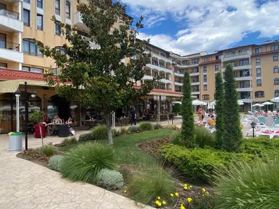 a garden in a courtyard of a building at ROYAL SUN O 31 Apartment Royal Sun in Sunny Beach