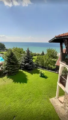 an image of a yard with a view of the ocean at Complex Monastery 1 -Marina Dinevi -Saint Vlas in Sveti Vlas
