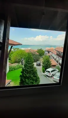 a view from a window of a parking lot at Complex Monastery 1 -Marina Dinevi -Saint Vlas in Sveti Vlas