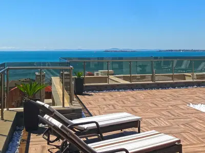 a balcony with a view of the ocean at Premium Apartment Villa Aristo in Sveti Vlas