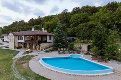 an image of a swimming pool in front of a house at Carpe Diem in Sladka Voda