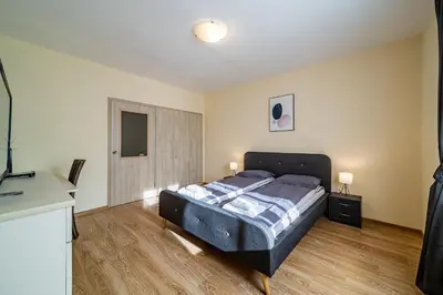 a bedroom with a large bed in a room at Sunny and Quiet 2bdr Central Apartment in Varna City