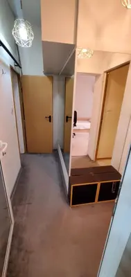 an empty hallway in an office building with a mirror at DELUXE TOP CENTER House with garden's tent ,2 bedrooms and living room next to the BEACH and SEA GARDEN- 5 min by walk,with equiped kitchen in Burgas City