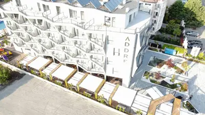 an aerial view of a large white building at хотел ADDRESS in Ravda
