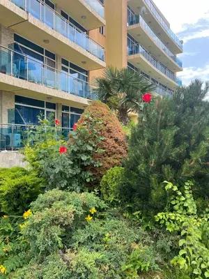 a building with a bunch of plants in front of it at Apart hotel Gallery A in Sunny Beach
