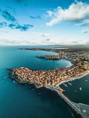 an aerial view of a small island in the ocean at Studio Fresh in Sozopol