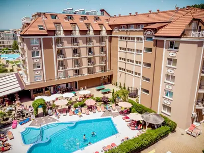 an aerial view of a hotel with a swimming pool at BIATO APARTMENTS - ALL INCLUSIVE in Sunny Beach