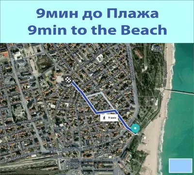 a map of the beach with a blue line at Summer Square - 2 bedrooms Retro Flat with great location, 1st fl in Burgas City