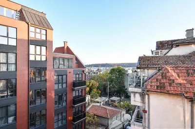 an aerial view of buildings in a city at Central 3BR with parking nearby Opera in Varna City